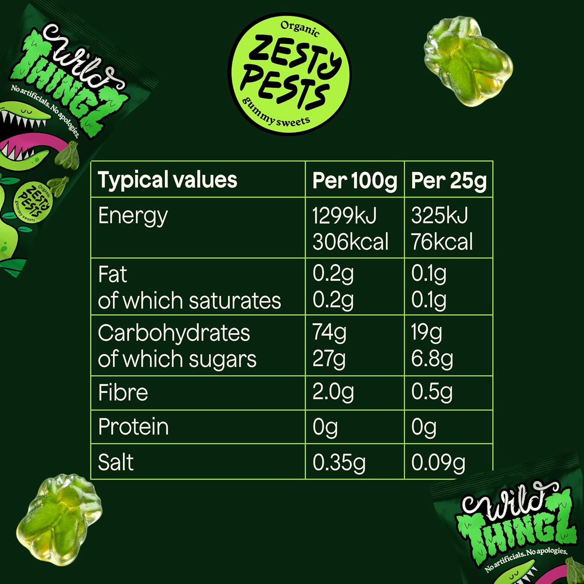 Party Box (Pack of 12) - Wild Thingz Mixed Flavour Organic & Low Sugar Natural Gummy Sweets, Vegan & Gluten Free Party Box - Perfect for Lunchboxes, Parties, Offices or as Gifts 25 g