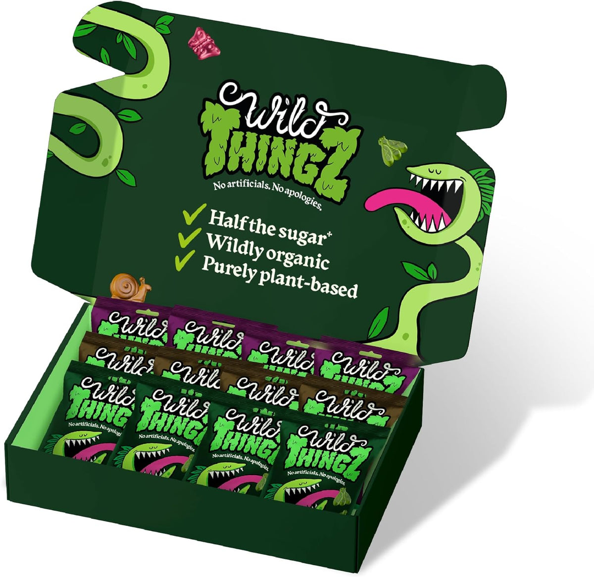 Party Box (Pack of 12) - Wild Thingz Mixed Flavour Organic & Low Sugar Natural Gummy Sweets, Vegan & Gluten Free Party Box - Perfect for Lunchboxes, Parties, Offices or as Gifts 25 g