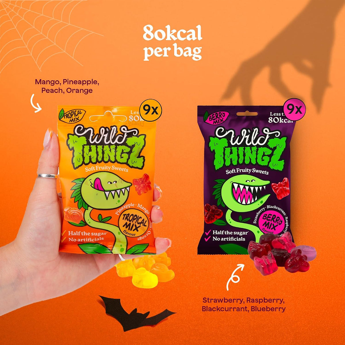 Haloween Box - (Pack of 18) Mixed Flavour Organic & Low Sugar Natural Gummy Sweets, Vegan & Gluten Free - Perfect for a healthier Halloween Trick or Treat