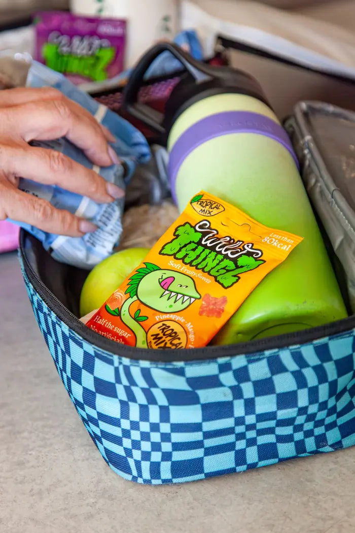 A lunchbox packed with a bag of Wild Thingz Tropical Mix